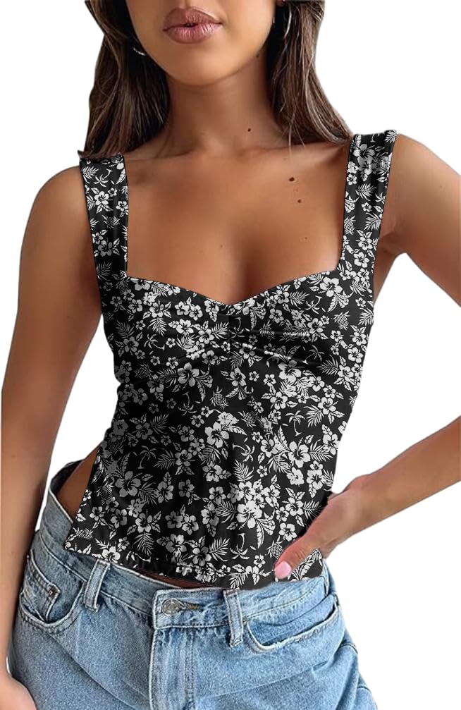 Women Cute Crop Tank Top Teen Girls Summer Trendy Sexy Y2K Strappy Going Out Tops