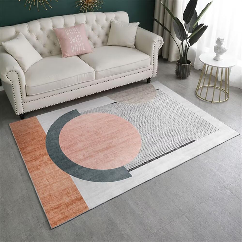Tapis de salon géométrique gris-rose 80X200CM pour couloir et chambre