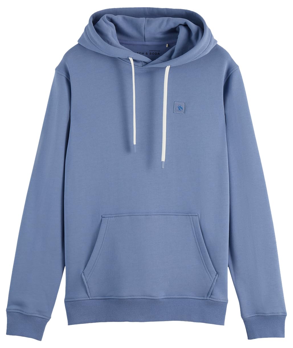 Scotch & Soda Men's Essential Badge Logo Hooded Sweatshirt, Infinity 410, S