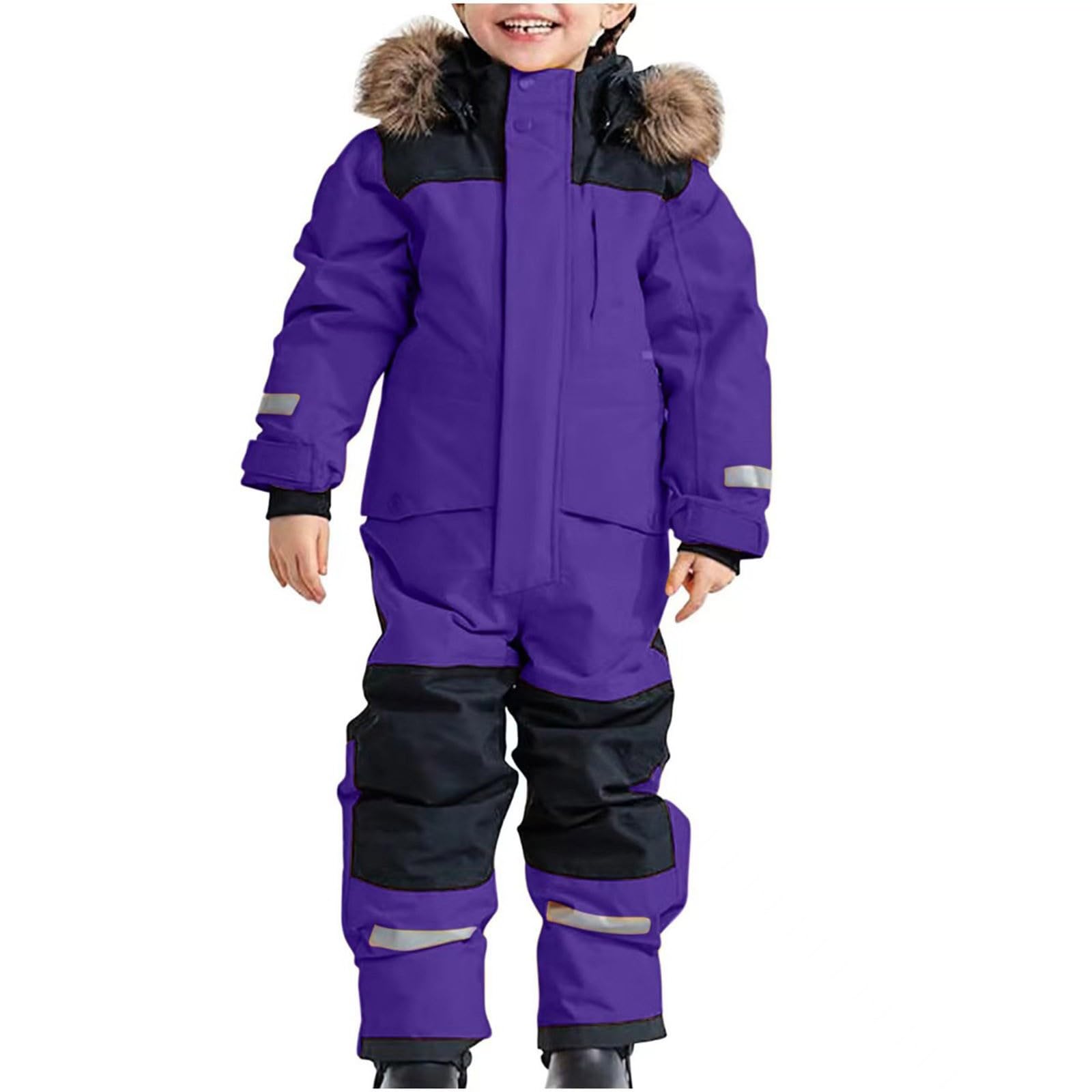 Combinaison de Ski Enfants Garçons Fille Combinaison de Ski ado Ensembles de Neige Doudoune à Capuche Salopettes Zippé Imperméable Vetement Ski Enfant Veste en Duvet Hiver Chaud Tenue Plein Air