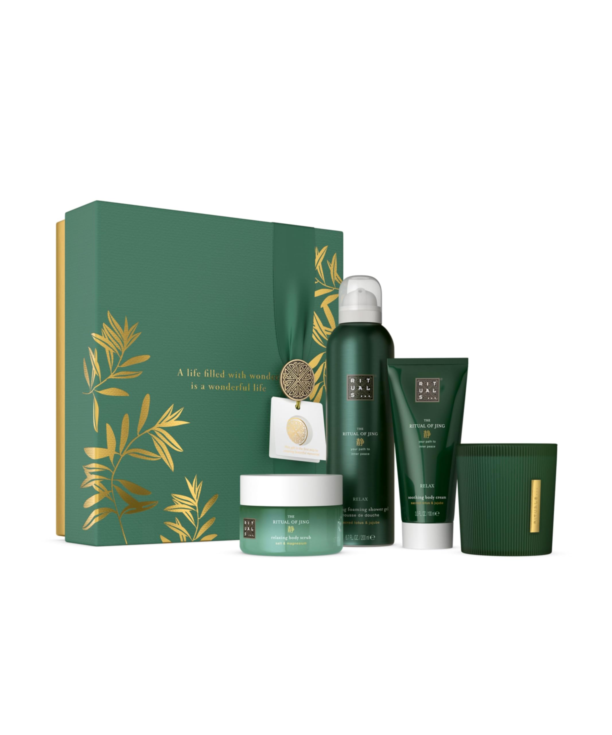 RITUALS Coffret cadeau The Ritual of Jing de taille intermédiaire - Produits pour la maison et les soins de la peau enrichis de fleur de lotus et de jujube - Boîte cadeau pour le bain aux propriétés