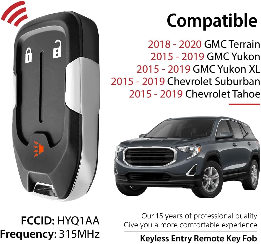 Replacement for 2018 2019 2020 GMC Terrain Yukon Yukon XL Chevrolet Suburban Tahoe Key Fob Remote Control HYQ1AA 3 Buttons 315MHz