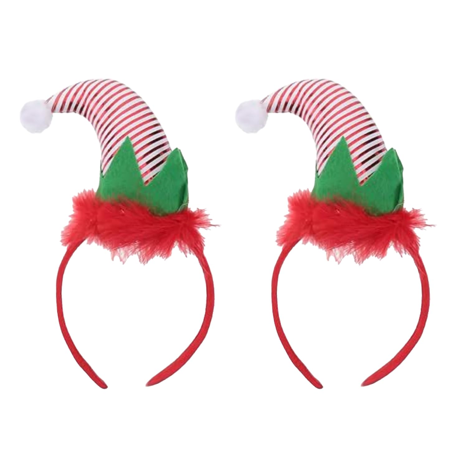 BORFUE 2pcs Christmas Striped Mini Elf Hat Head Bopper Xmas Novelty Hair Accessories for Xmas Party Fancy Dress Costume Decoration