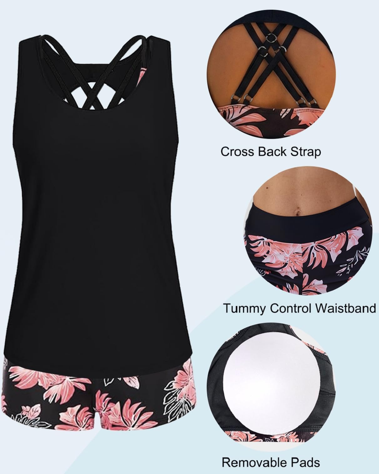 CheChury Tankinis Mujer 3 Piezas Traje de Baño Push Up Swimwear Bañadores Deportivos Reductor Vientre Plano Tallas Grandes