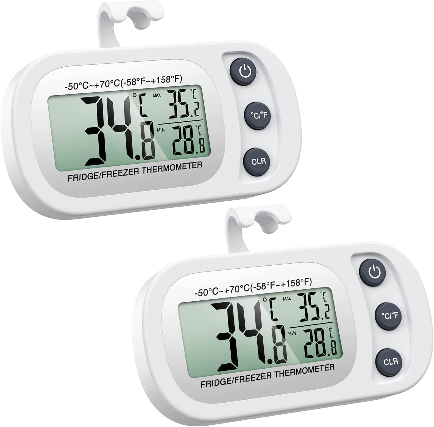 ORIA Digital Termometro Frigorifero, Congelatore Termometro Impermeabile con Gancio, Facile da Leggere Display LCD, Max/Min Funzione, Perfetto per Casa, Ristoranti, Gelato Congelatore - 2PCS, Bianco