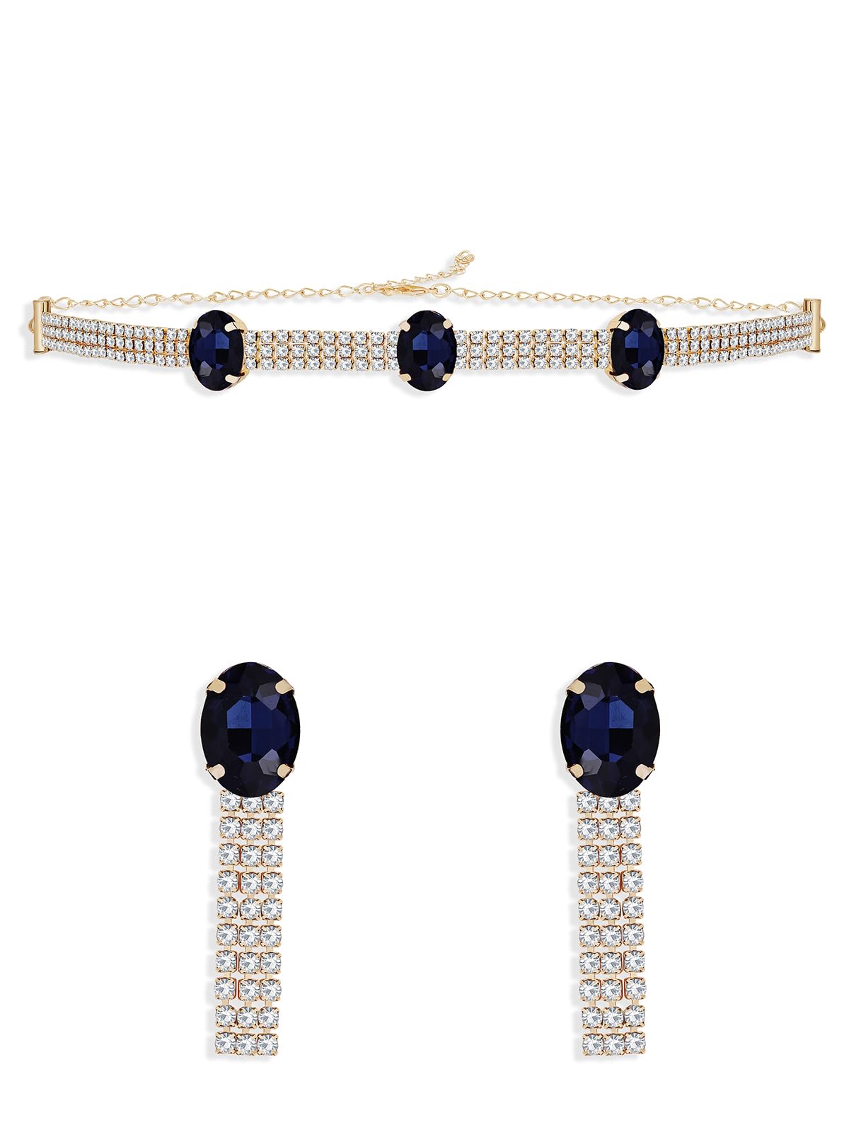 Sukkhi Delicate Gold Plated Blue & White AD Stone Studded Necklace Set with Earrings | Jewellery Set for Women (NS104782) (B0CKXY46FB) Amazon Price History, Amazon Price Tracker