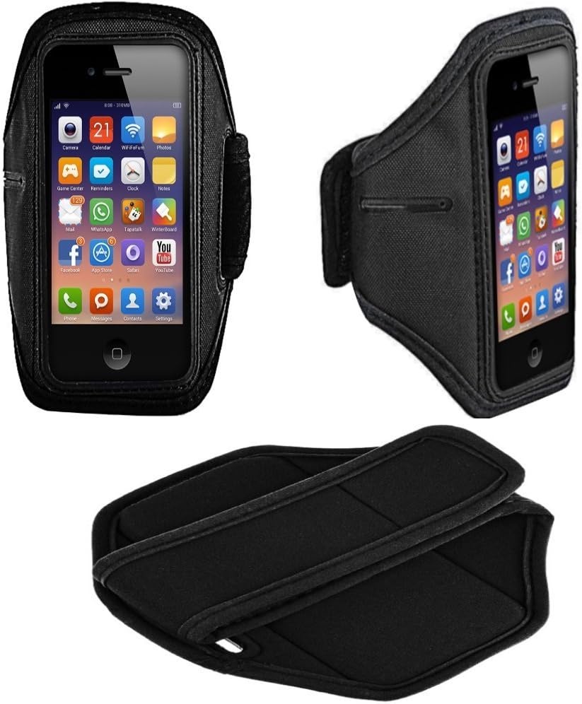 IPHONE 5, 5S, 5C Premium Sporty Workout Armband For Running w/ Key Holder - iPhone 5 Workout Pouch - Sweat Resistant, and Soft Material (Black)