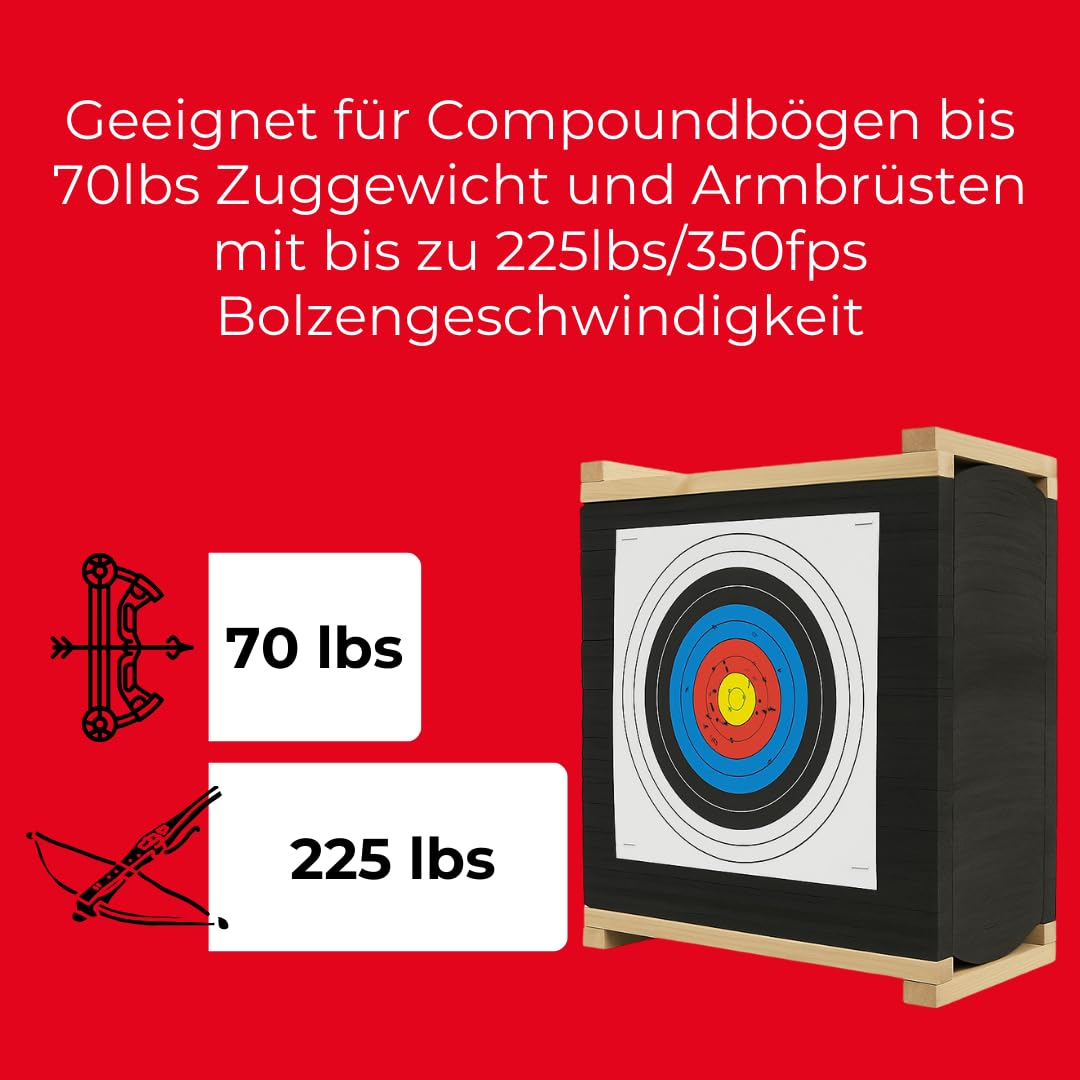 Target TECH Rhino Zielscheibe 60x60x30 cm [*] | Schaumscheibe mit Lamellen für Bogenschießen & Armbrust bis 225 lbs, selbststehend, pfeilschonend, robust