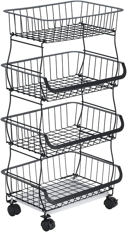Siapapla Estantería de 4 Niveles con Ruedas Carrito de Servicios Cocina con Ruedas Carro de Almacenamiento de 4 Estantes Carro Deslizante H80*W40*D30 CM Móvil para Cocina Baño Dormitorio Metal Negro