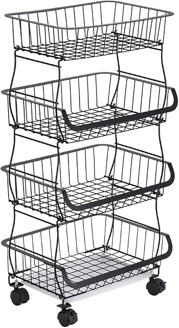 Siapapla 4 Tier Trolley on Wheels Kitchen Storage Rack Storage Shelves Drink Trolleys Service Cart Storage Unit Vegetable Rack Wagon Storage Rack Mobile Island with Wheels Heavy Duty Metal Black
