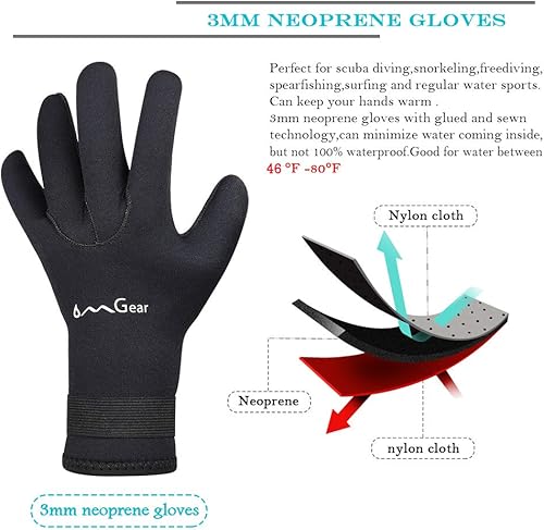 Miniatura 2 de OMGear Guantes de neopreno de buceo, guantes de neopreno de 0.118 pulgadas (0.118 in) térmicos flexibles con correa ajustable para la cintura para