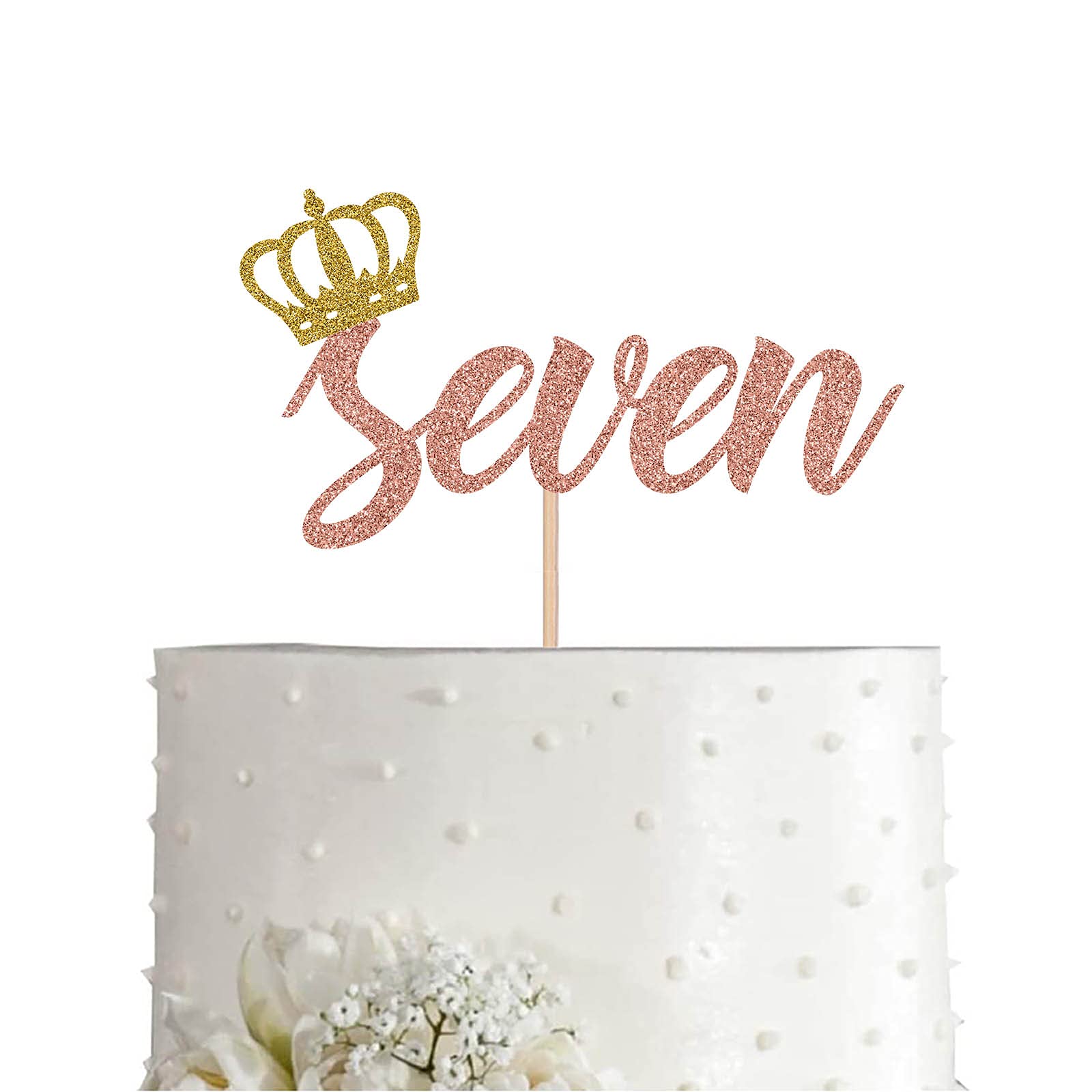 Princess 7th Birthday Cake Topper Rose Gold Glitter Girl 7 Years Birthday Party Supplies, Decorations
