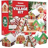 Gingerbread House Kit, Christmas Mini Village Set - Party Pack; Set of 8 Houses: Includes Unassembled House Panels - Build It Yourself, 5 Types Of Candies, White, Green, Red Icing, Decorating Bag & Tip, Bundled With (4) SEWANTA Candy Cup Holders