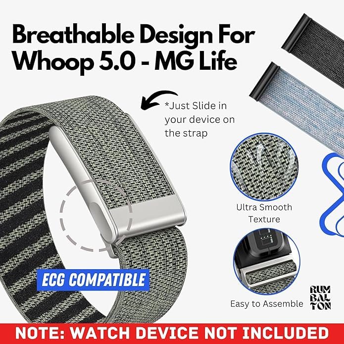 Image of Nylon Wrist Strap for Whoop 5.0 Life /MG Band ECG Compatible Strap - Durable, Adjustable Strap | Breathable, Comfortable Bands for Workout, Sleep (Device Not Included)
