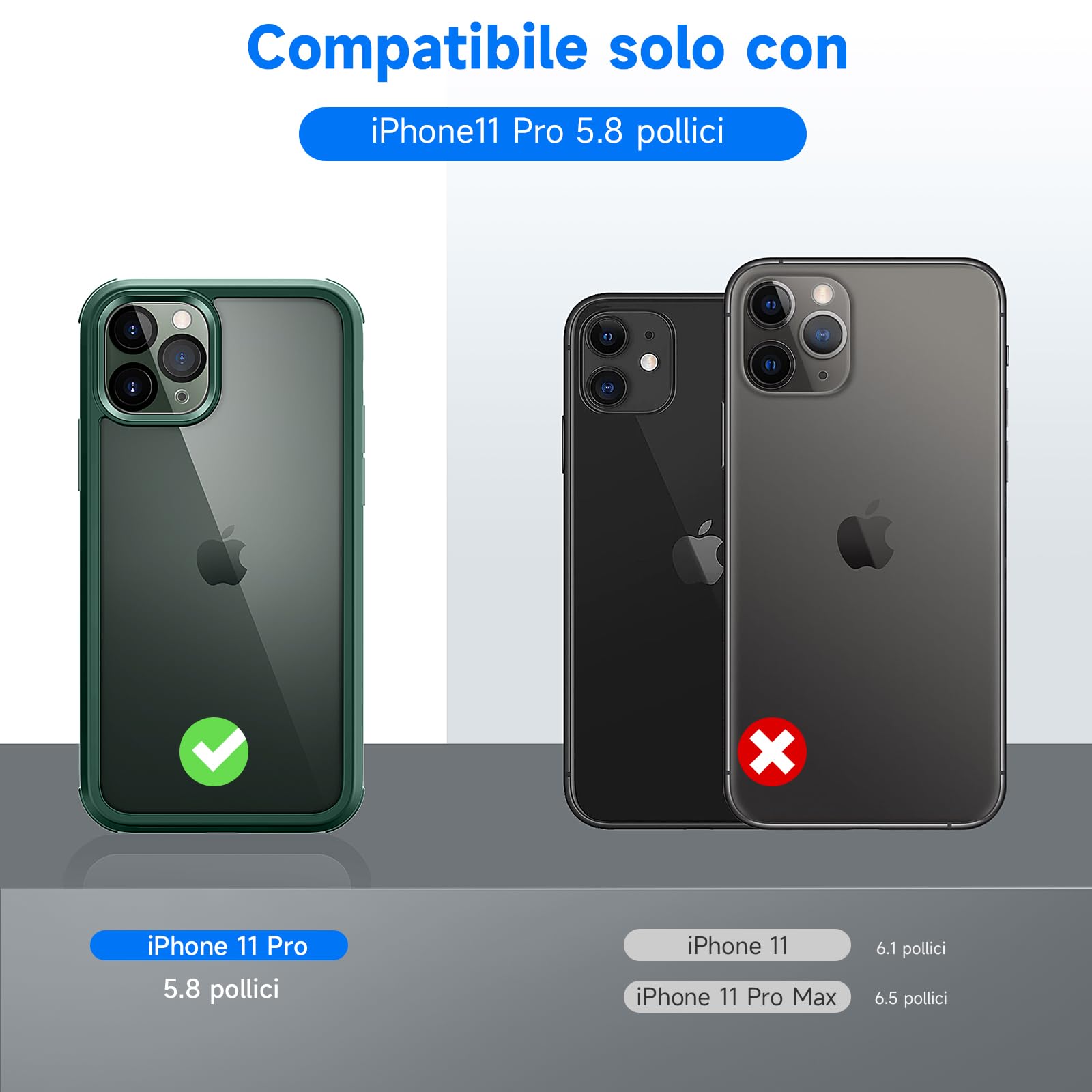 seacosmo Cover per iPhone 11 Pro, [9H HD] con Vetro Temperato Integrato Schermo, Pellicola Fotocamera, 360 Gradi Antiurto Protezione Fronte Retro Rugged Custodia Slim Doppia Faccia Case - Verde