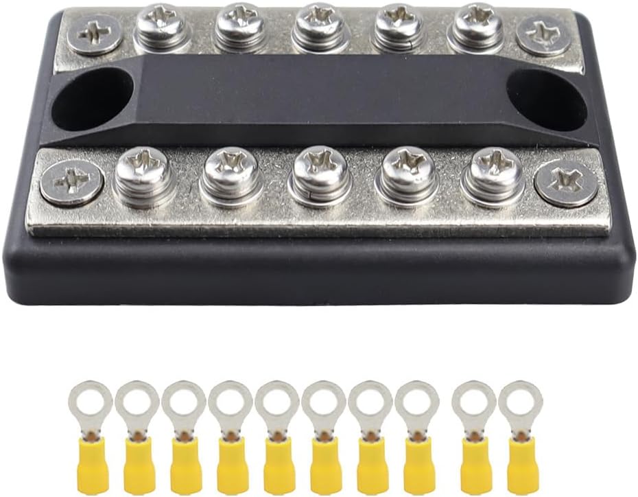 10 Terminal 100A Bus Bar Kit with Heat Shrink Ring Terminals 12V 24V 32V 48V DC Power Distribution Block Bus Bar Terminal Block Be applicable