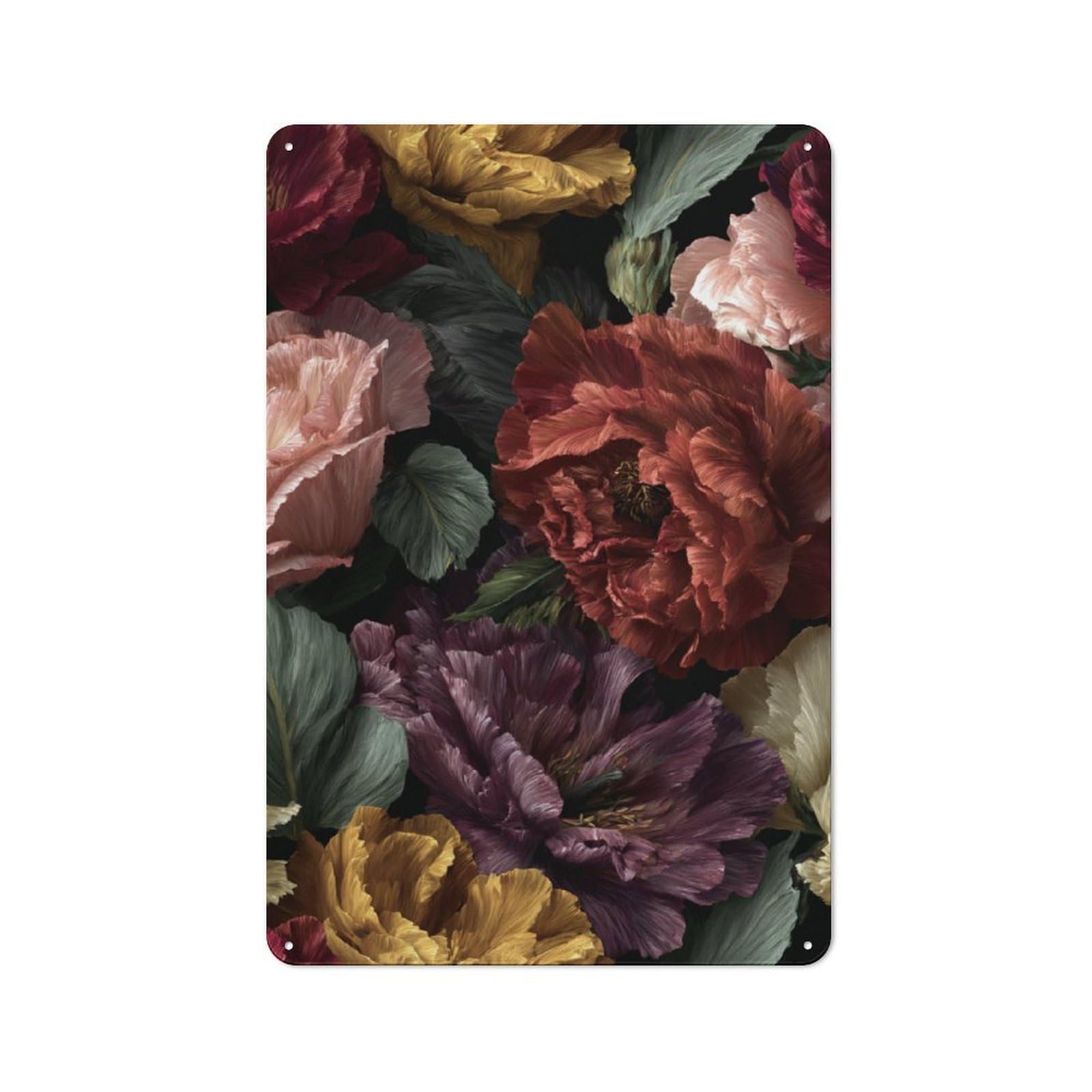 Jubonexis Fantasy Colorful Florals Flowers Tin Metal Signs Wall Art Decorations for Bar Pub Club Cafe Room Farmhouse White 30x20cm