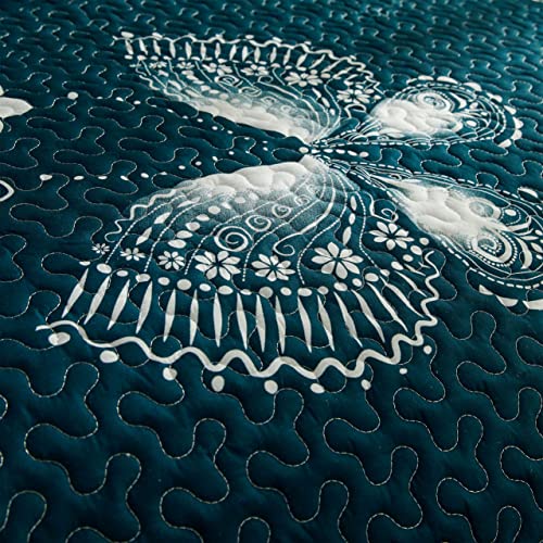 Kindred Home 3 Piece Quilt Set Butterfly Pattern Soft Microfiber Lightweight Coverlet Bedspread Summer Comforter Set Bed Cover Blanket for All Season (Queen, Dark Green)