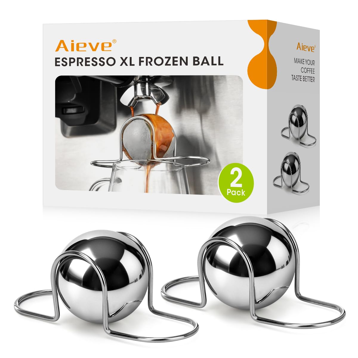 Photo 1 of AIEVE XL Espresso Cooling Ball, 2 Pack Upgraded Large Coffee Chiller, Stainless Steel Chilling Ball Iced Coffee Accessories Espresso Accessories for Nespresso Breville Espresso Machine