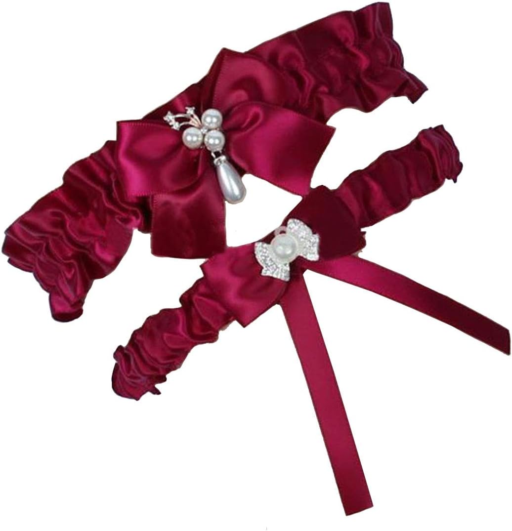 Wedding Garters Bridal Garters for Bride Set Belt Pearls Royal Blue Ribbon