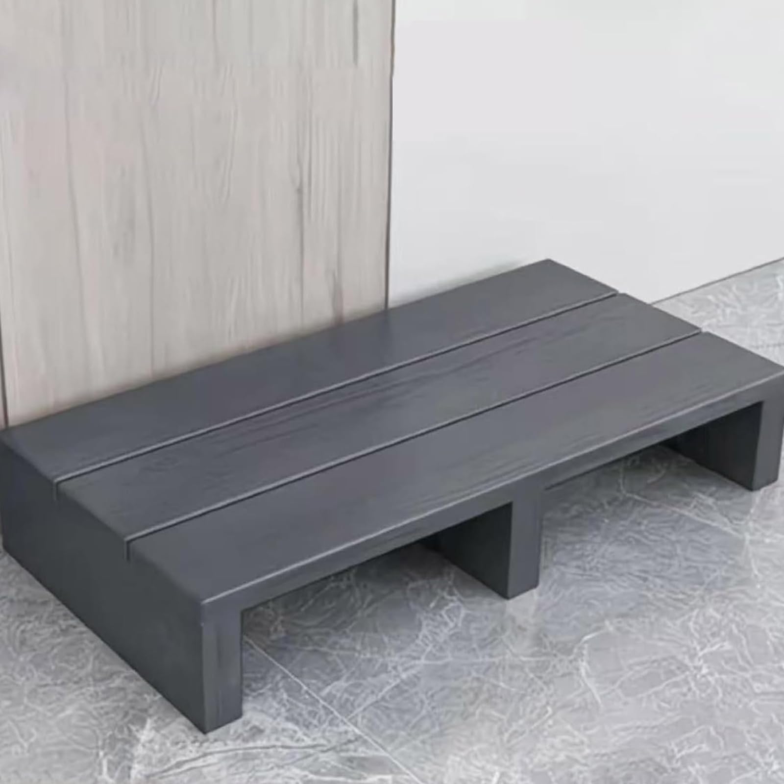 Vethenx Wooden Step Stool for Adults,Portable Bedside Step for High Beds,With 100kg Capacity,without assembly,non-slip underside,solid wood,Bathroom, Kitchen, Garden.（60×30×15cm dark grey）