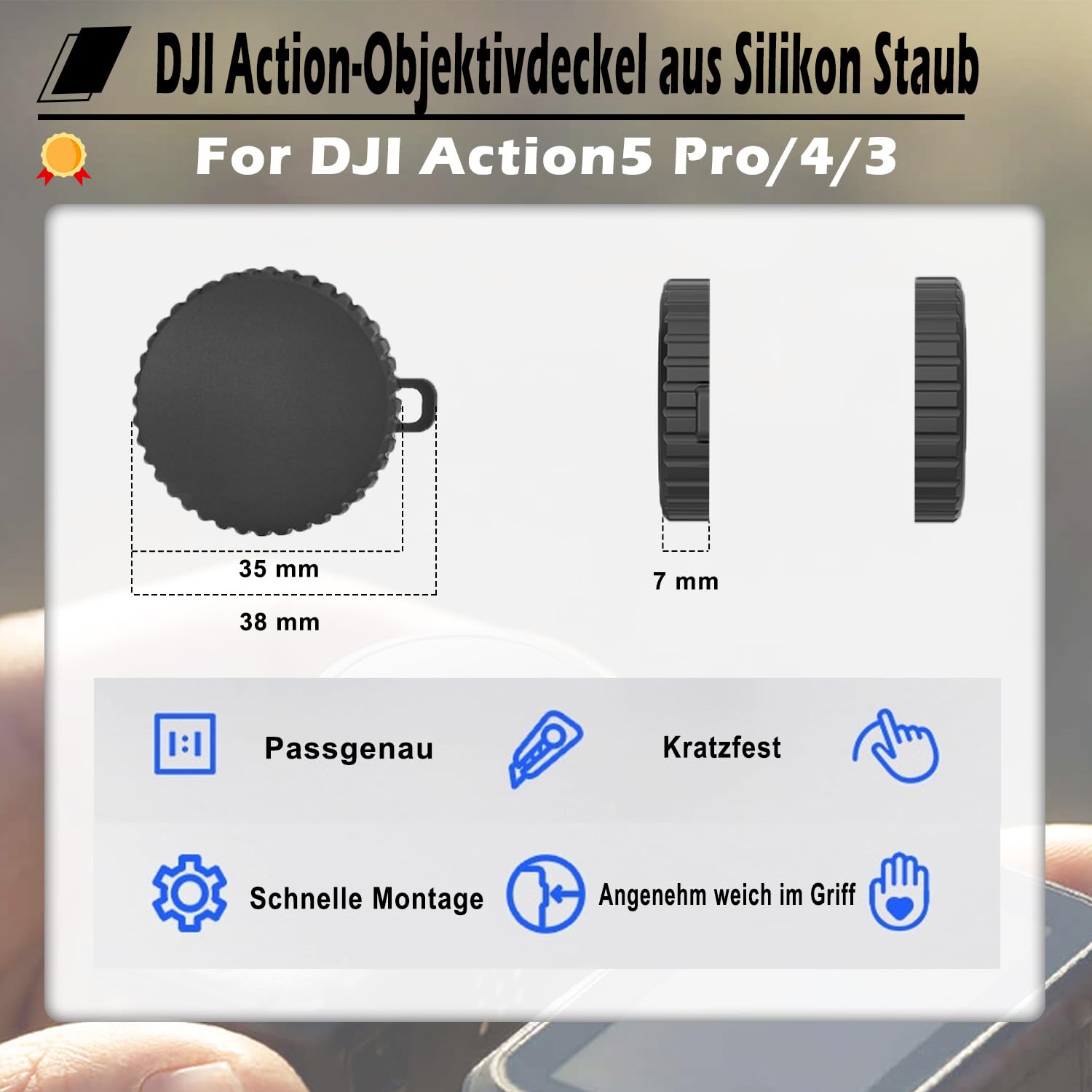 Iruihoo 2 Stück Objektivdeckel für DJI Osmo Action 5 Pro/4/3, Schwarzer Objektivschutz Flexibler Objektivdeckel Schutzzubehör Kompatibel mit DJI Action, Verhindert Kratzer und Staub
