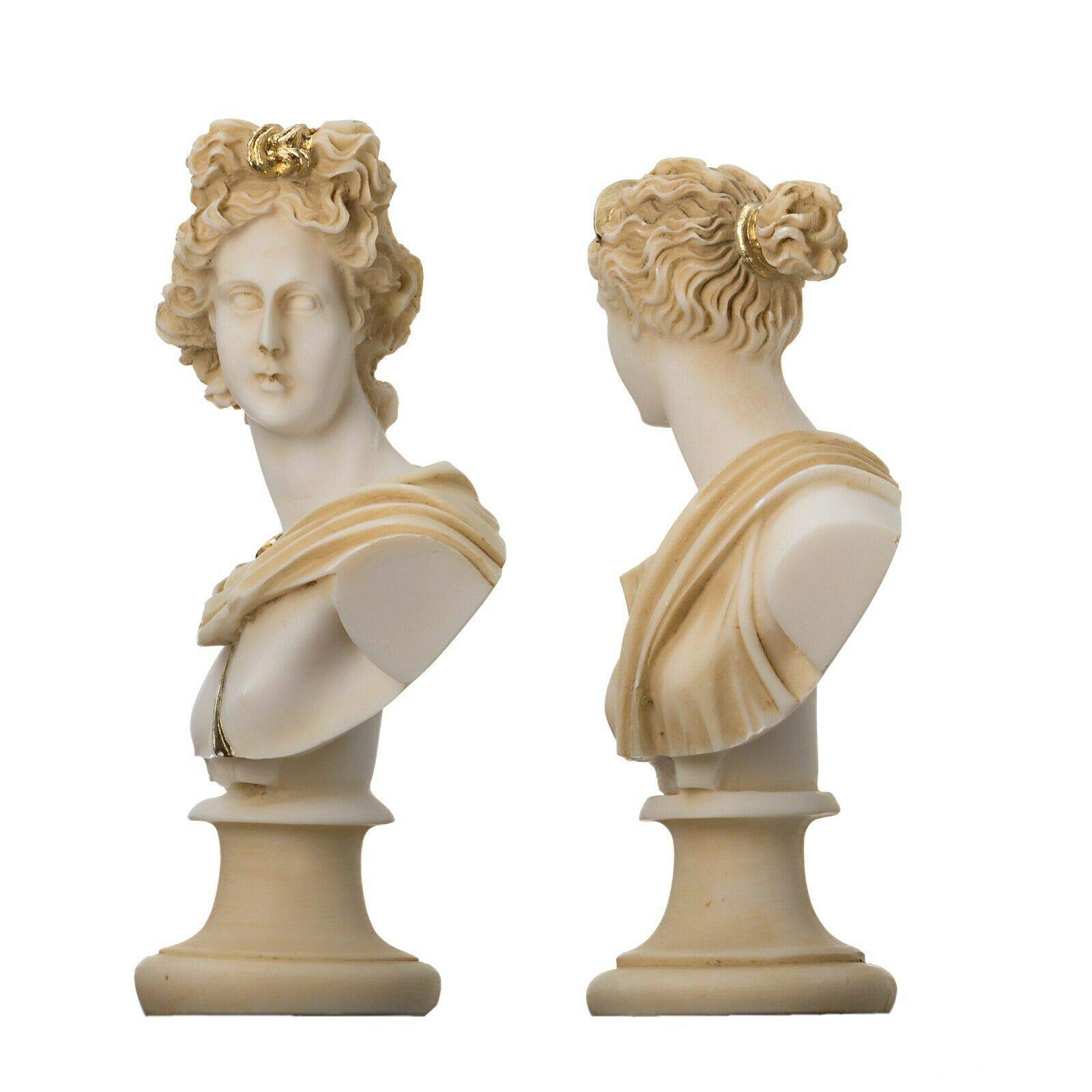 BeautifulGreekStatues Artemis E Apollo Busto Statue Greche Figurina di Dio Tono Dorato 15cm