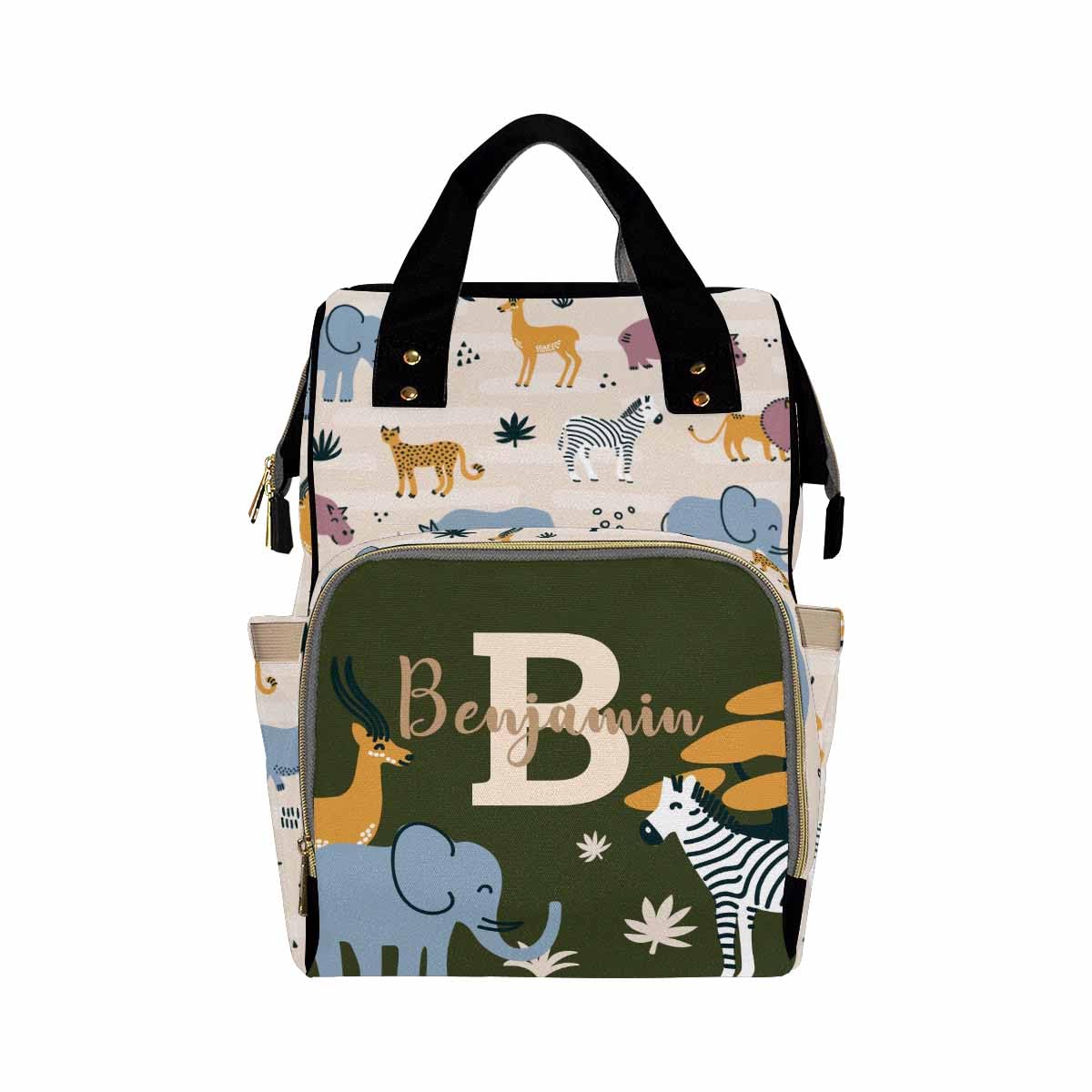 Faroishta Personalized Diaper Bag with Name, Custom Cute Animal Theme Bag, Monogram Nappy Backpack with Thermal Pockets for Adults Kids, Large