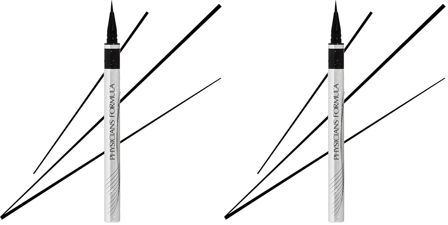 Physicians Formula Eye Booster Super Slim Liquid Eyeliner, Waterproof Precision with a Lash-Boosting Complex, Natural Finish, & Sensitive Skin Approved, Cruelty-Free & Vegan -Ultra Black (Pack of 2)