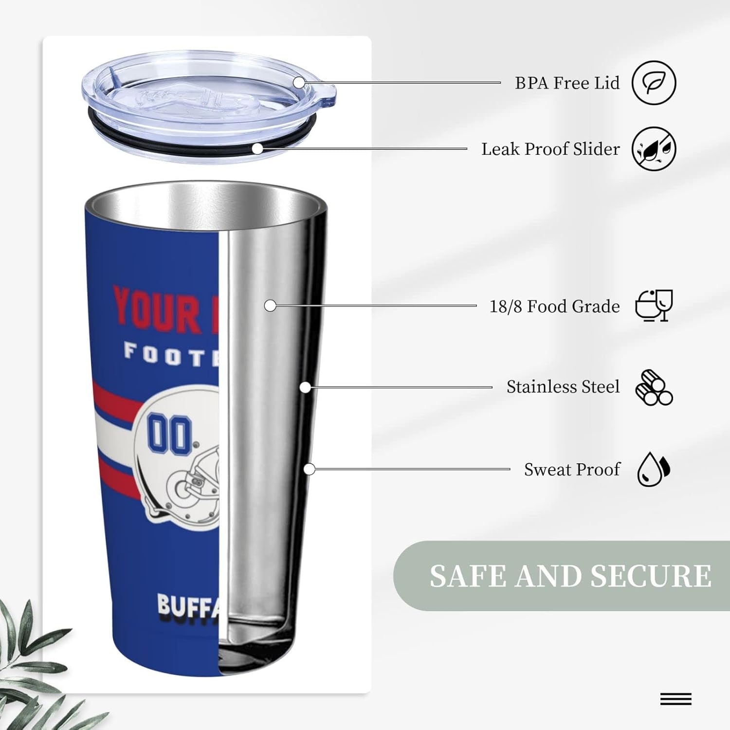 Buffalo Tumbler Cup Custom Football Tumbler Personalized Insulated Stainless Steel Cup with Straw Customized Any Name and Number Coffee Mug Gifts for Men Women Fans 20 Oz - Image 4
