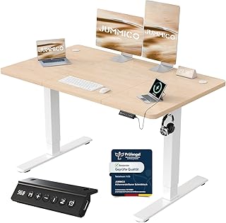 JUMMICO Höhenverstellbarer Schreibtisch mit USB-Ladeanschluss 120 x 60 cm, Schreibtisch Höhenverstellbar Elektrisch, Steh-Sitz Tisch Stehpult Verstellbarer Computertisch,Standing Desk,Beige