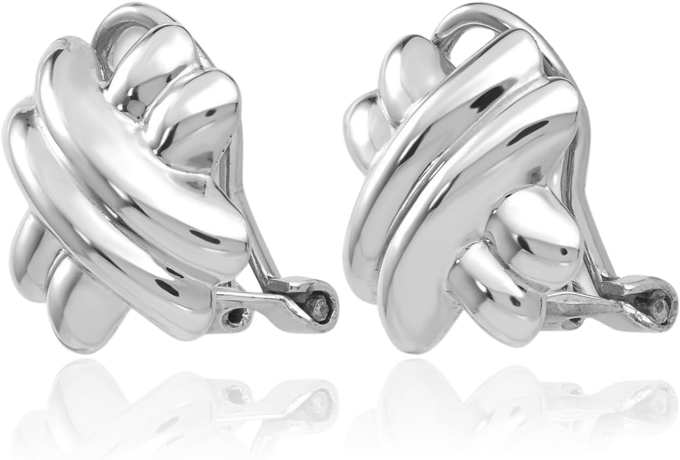 IceCarats 14K White Gold X shaped Crisscross Clip On Earrings 14mm 0.6 inch Lightweight, Polished, Geometric For Her