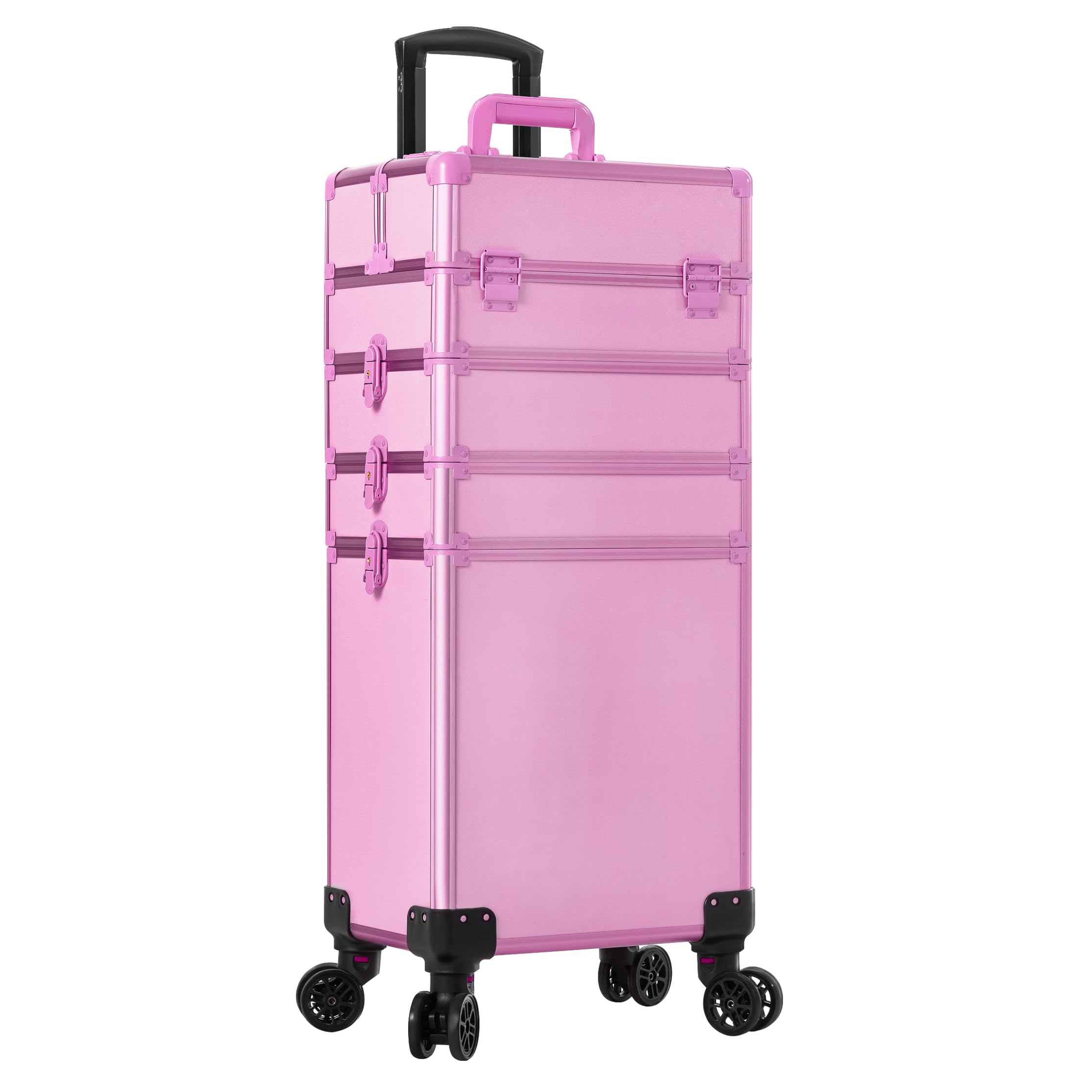 JINGUAN Profesional Rolling Makeup Train Case with Lid, 5 in 1 Cosmetology Case on Wheels, Large Cosmetic Trolley Organizer Travel for Hairstylist Artist Nail Beauty Salon Barber, Gravel Purple