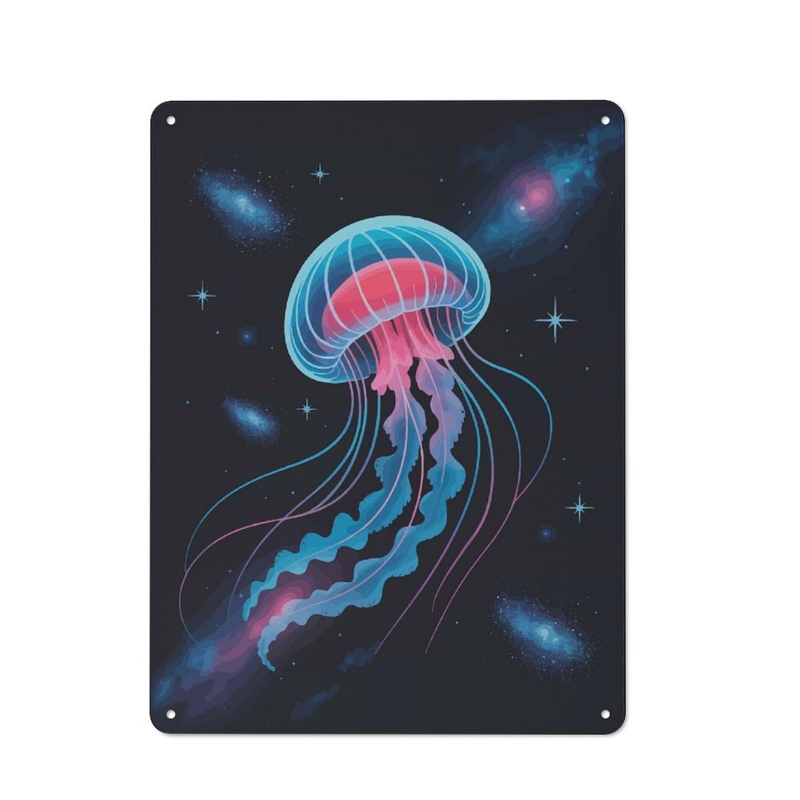 Junmoney Cosmic Jellyfish Illustration Rustic Tin Wall Plaque 40X30cm For Garage Or Workshop, For Garage Decor Fans, For Retro Home Interiors