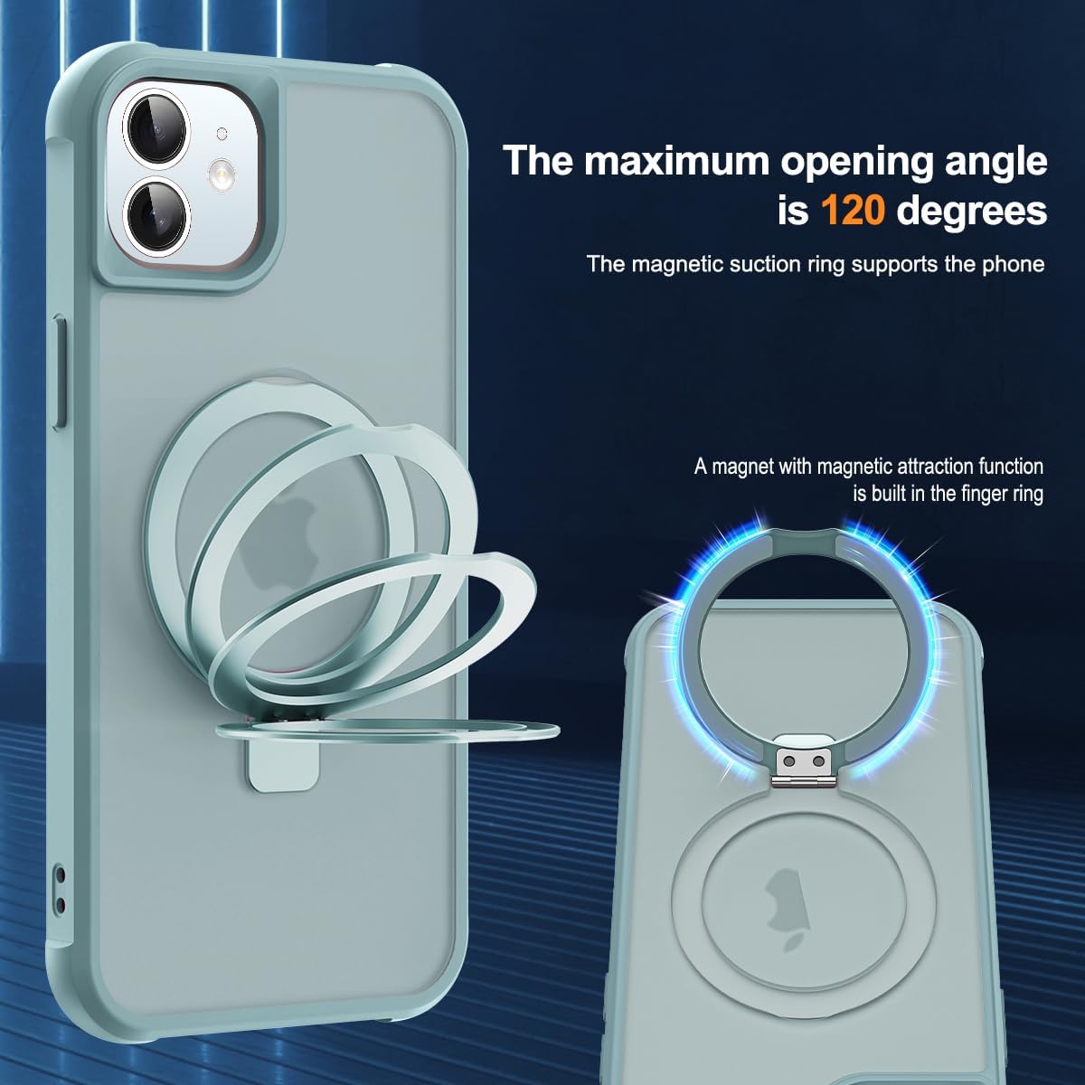 Compatible with iPhone 11 Case with Invisible Magnetic O-Ring Stand Military-Grade Translucent Case for iPhone 11 6.1" [Compatible with Mag-Safe][Great Grip Feeling], Blue - Image 9
