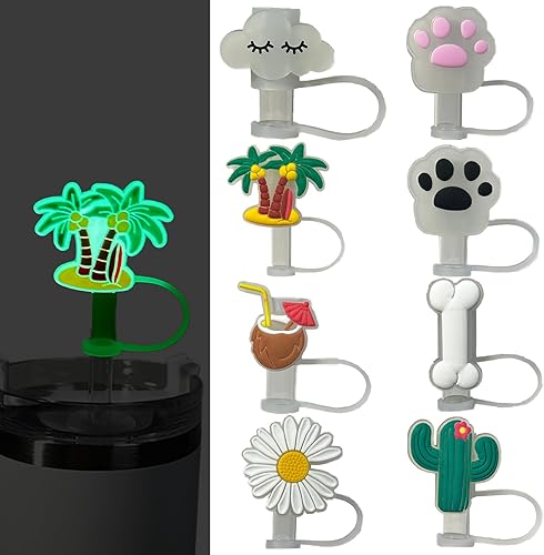 Miniatura 1 de Tapa luminosa de popote de 0.4 pulgadas para vasos Stanley de 30 y 40 onzas, que brilla en la oscuridad, 8 piezas de 0.394 in de ancho, bonitas