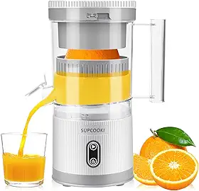 Espremedor de frutas cítricas elétrico, máquina de suco recarregável com cabo USB e escova de limpeza, botão de toque, espremedor automático de laranja limão e toranja, espremedor portátil fácil de
