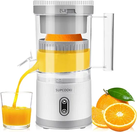 Espremedor de frutas cítricas elétrico, máquina de suco recarregável com cabo USB e escova de limpeza, botão de toque