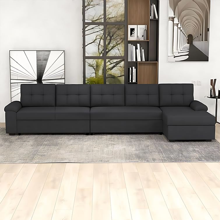 Eleda 6 Seater Fabric L Shaped Sectional Sofa Set for Living Room (Grey)