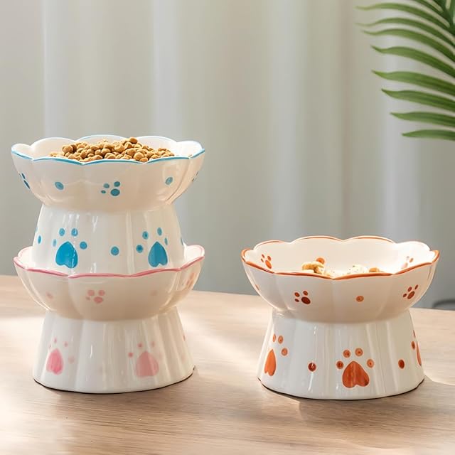 Foto 4 de 5 de MEETOZ Comedero de cerámica para gatos, cuencos elevados para gatos con soporte, cuencos de agua de boca plana