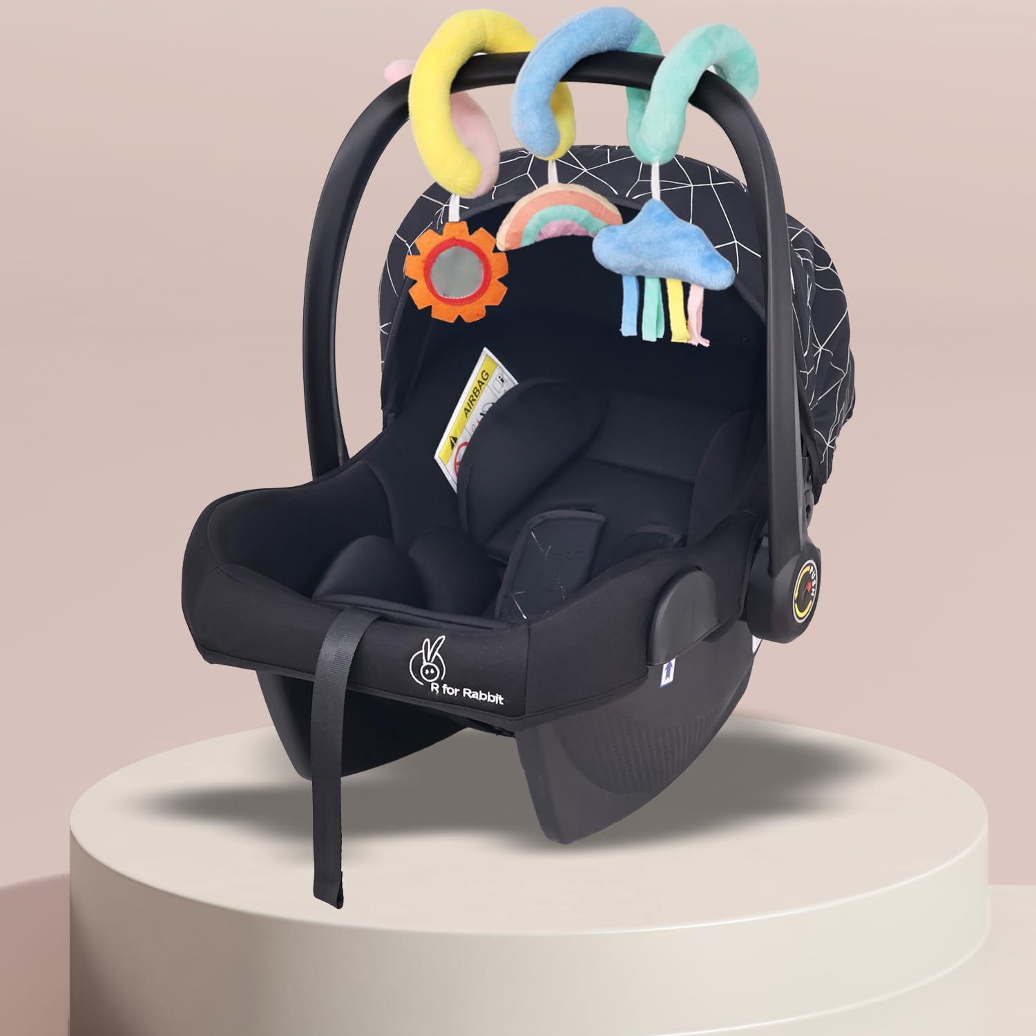 R for Rabbit Picaboo NXG Baby Carry Cot, 4 in 1 Multi Purpose Kids Carry Cot, Infant Car Seat, Rocker for Infant Babies of 0 to 15 Months & Weight Capacity Upto 13 Kgs|(Silver Black)