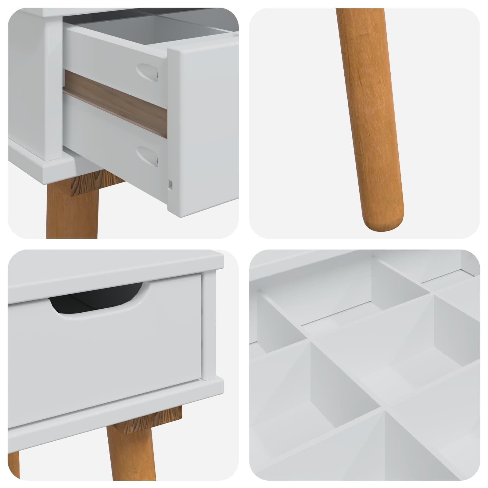 Schminktisch-Set FAUSKE 2 pcs Weiß 100 x 50 x 103,5 cm mit Spiegel Schubladen Hocker Stauraum für Schlafzimmer Jugendzimmer und Mädchen ideal für Make-up und Pflege