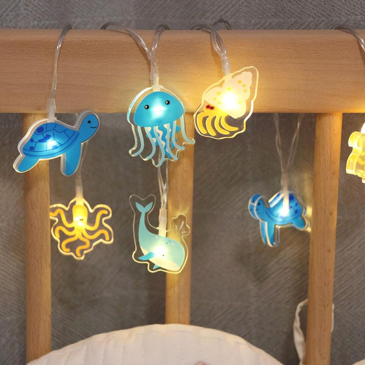 1.5m 10 LED Marine Animal Children's String Light, Jellyfish Whale Sea Turtle Ocean Theme Light Strings, LED String Lights Decorative Fairy Light for Bedroom Nuesery (B)