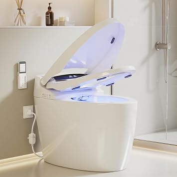 Smart Toilet with Bidet Built In with Warm Water Sprayer and Dryer, Foot Sensor Operation,Heated Seat with LED Display for Bathroom,One Piece Bidet Toilet with Auto Dual Flush WHITE L11 PRO