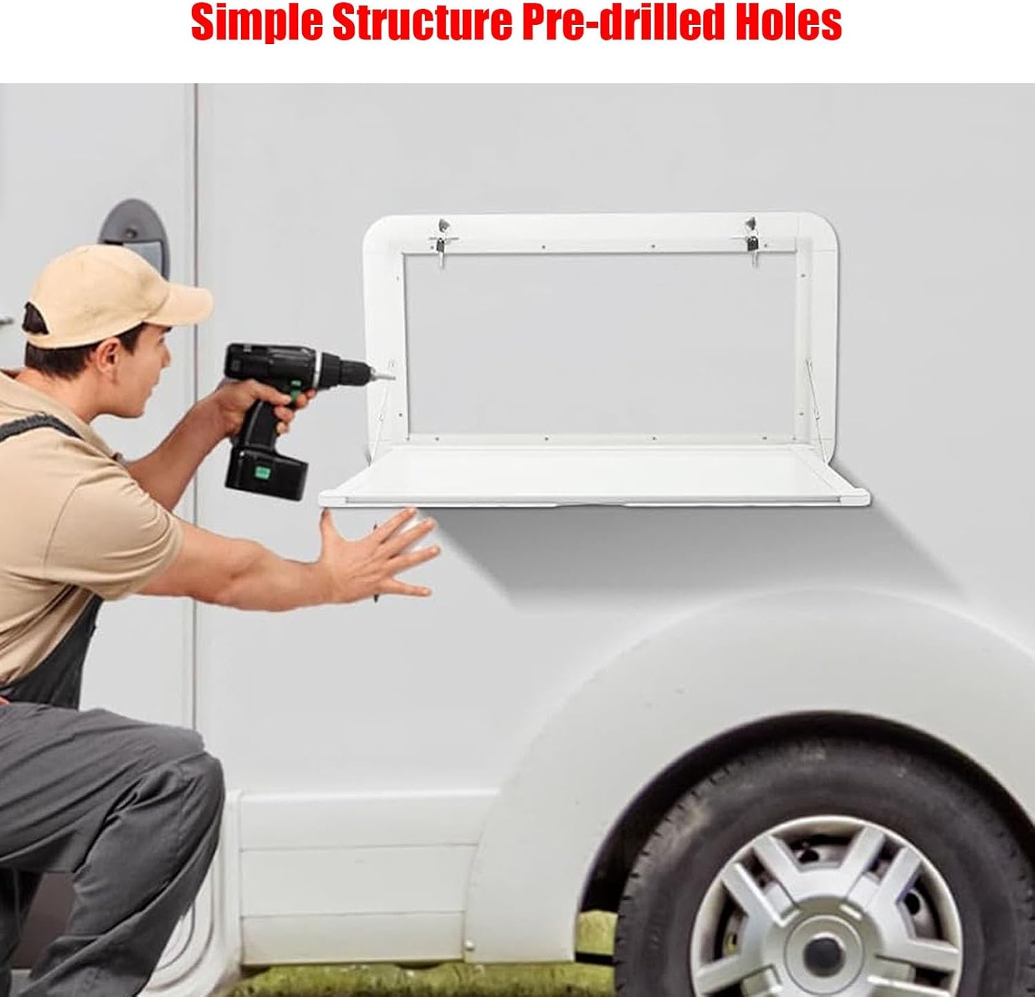 Foldable Rv Tables, Wall Mount RV Folding Camping Tables, Hanging External Desk N55.11lbs Max Load, Alloy Folding Wall Table, for Caravans, Vans, Truck Campers, Travel Trailers(Black,70cm)