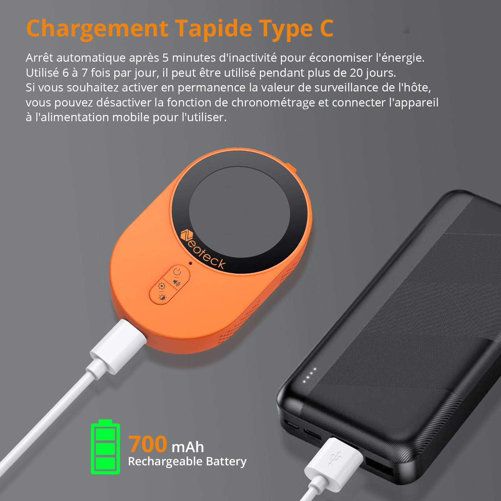 Neoteck Mini Détecteur de CO2 TVOC Portable Rechargeable 1s Rafraîchissement Moniteur de Qualité de l'Air Dioxyde de Carbone Alarme Sonore 700mAh Batterie pour Camping Aventure Maison Hôtel Voiture