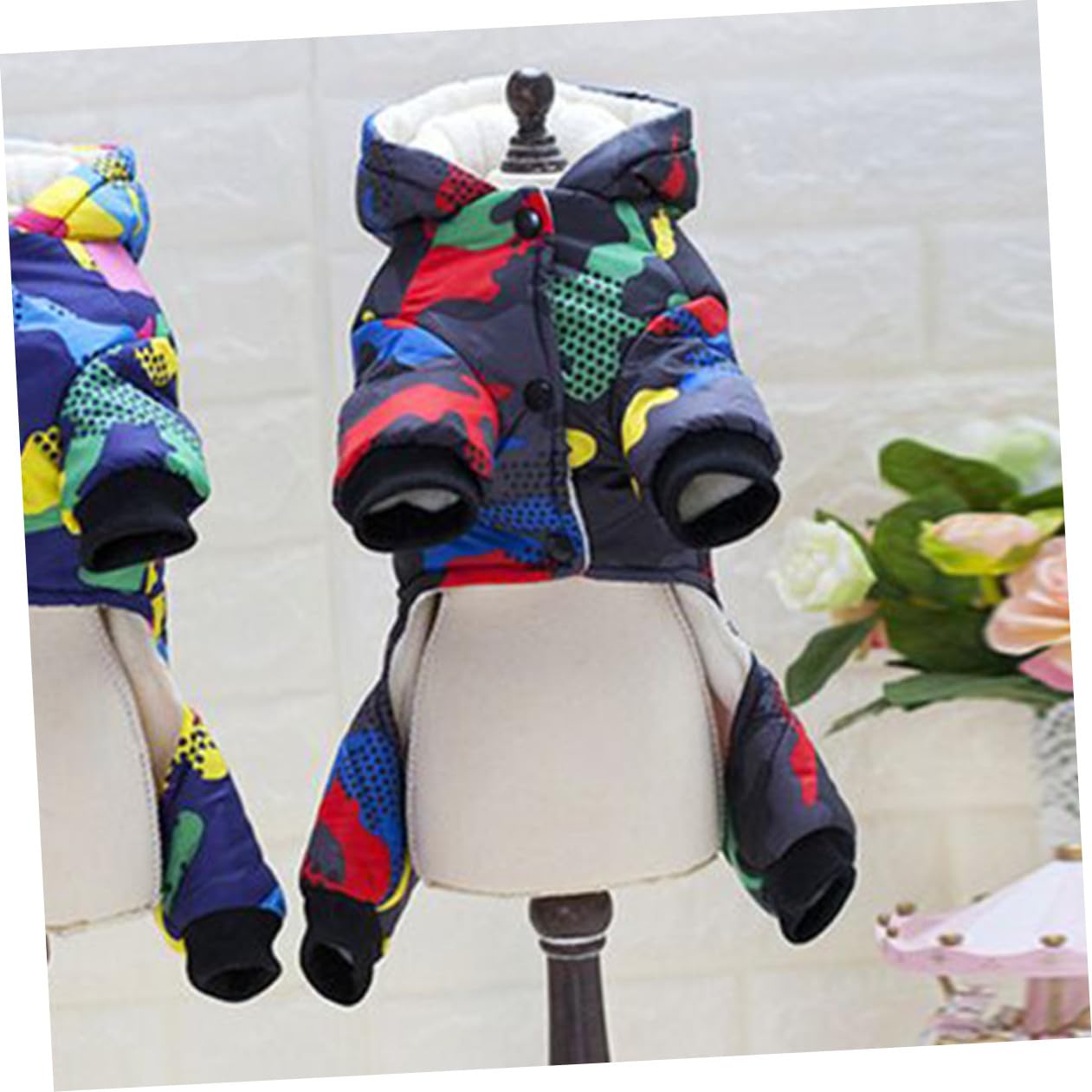 PRETYZOOM 2pezzi Cappotto Invernale Spesso per Cani Camouflage con Design Bottoni Abbigliamento per Animali Domestici per Bulldog Francese e Altri Cani Taglia Rosso