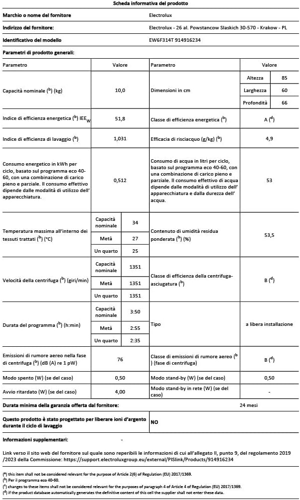 Electrolux Carica frontale Lavatrice EW6F314T, Bianco, A Electrolux Carica frontale Lavatrice EW6F314T, Bianco, A