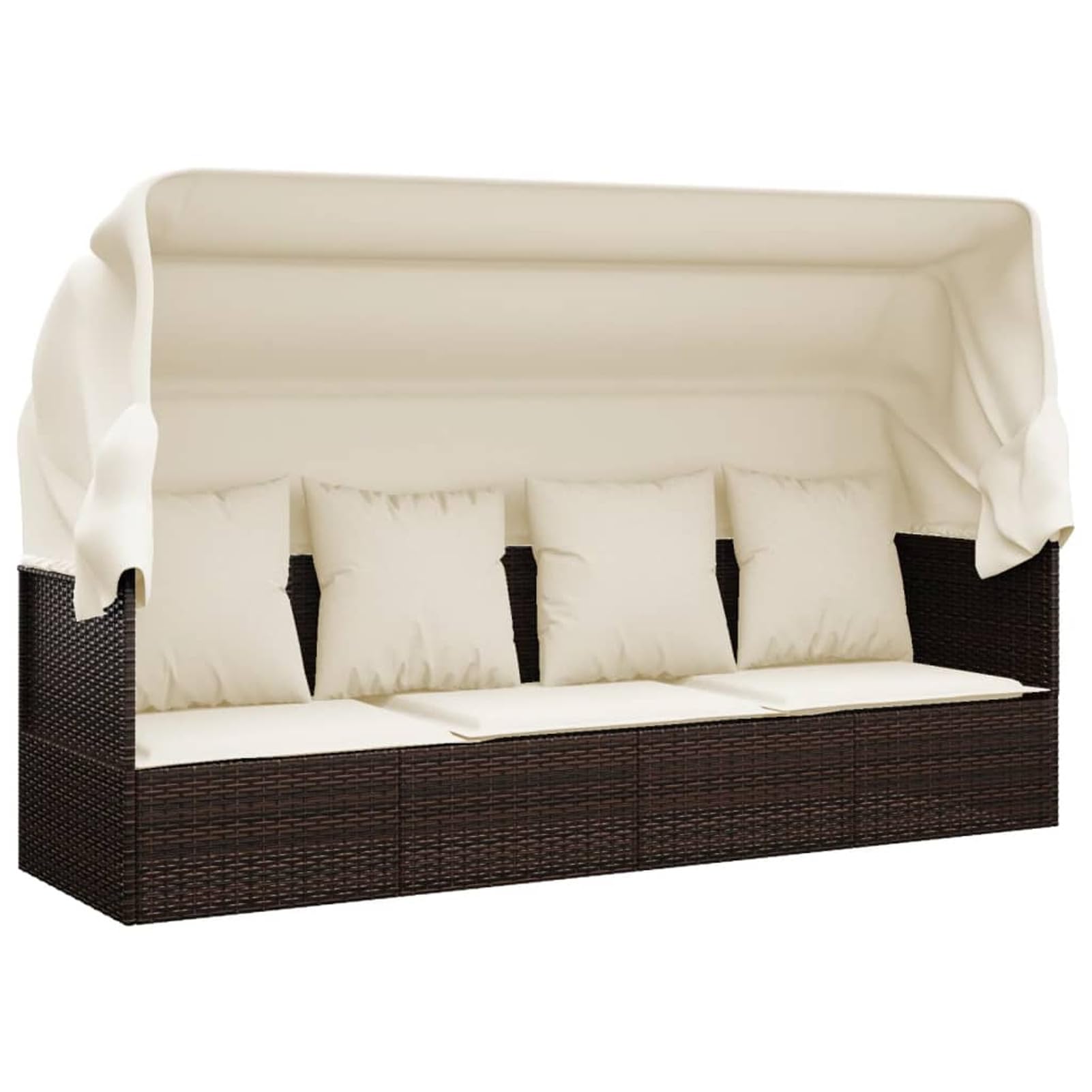 Homgoday Lit de Salon d'extérieur Toit et Coussins Marron Résine Tressée, Bain de Soleil de Jardin, Lit de Camping pour Plage, Extérieur, Balcon, Terrasse