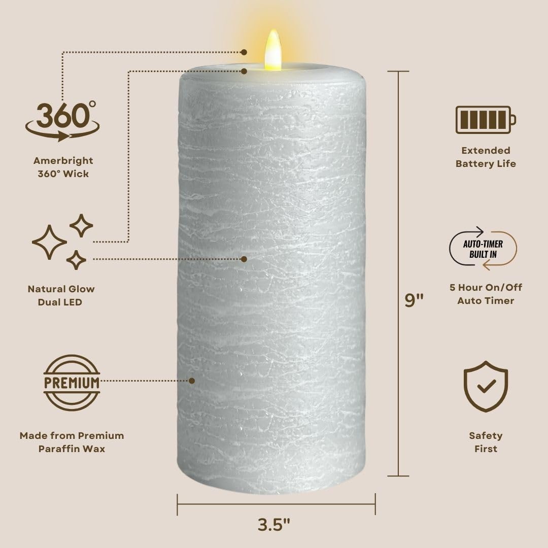 LumiPur Signature Natural Glow - Candela a colonna di cera con LED tremolante senza fiamma (8,9 x 22,9 cm, grigio nebbia)